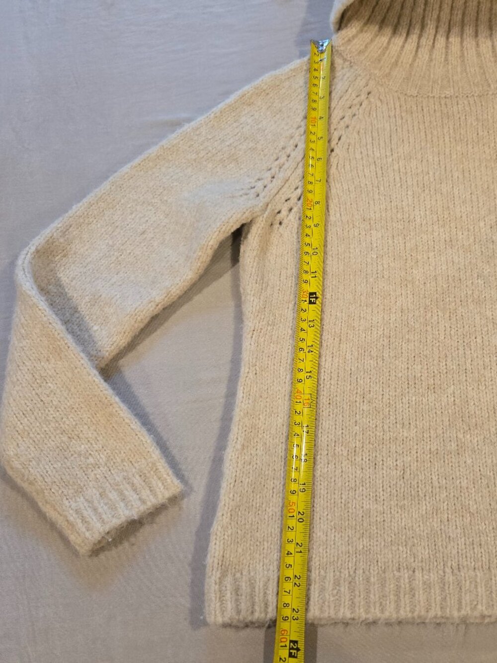 LOFT Turtleneck Sweater Cream Chunky Knit Alpaca Wool Blend Size M - Picture 8 of 15